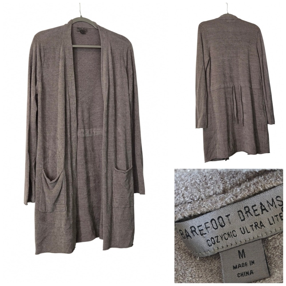 Barefoot Dreams CozyChic Ultra Lite Long Cardigan Taupe Brown QVWCU1121 Medium